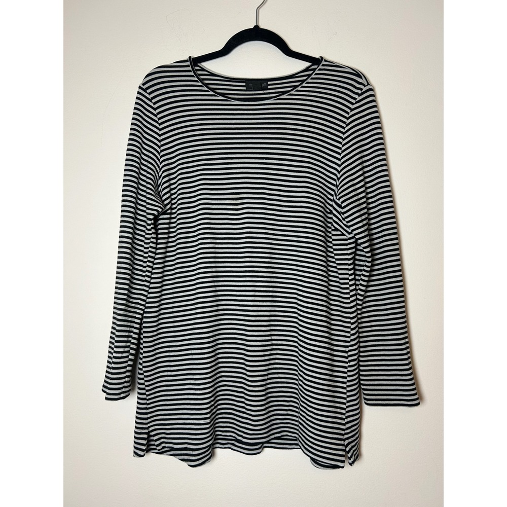 JJill Stuart Wearever Collection Black White Stripe Long Sleeve Tunic‎ Top L